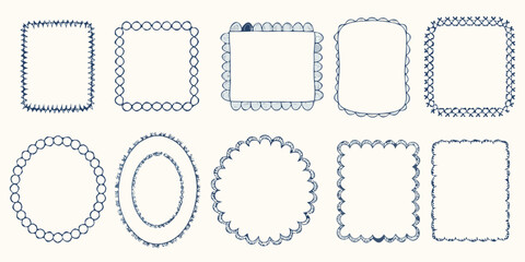 Collection of ten hand drawn decorative borders and frames in various shapes and styles