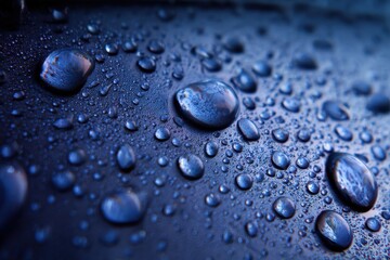 Water-Drop Texture. Close-up shot of Blue Water Droplets on Textured Background