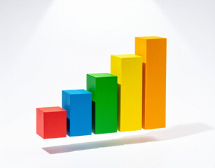 3d Colorful blocks ascending in height on white background blue green