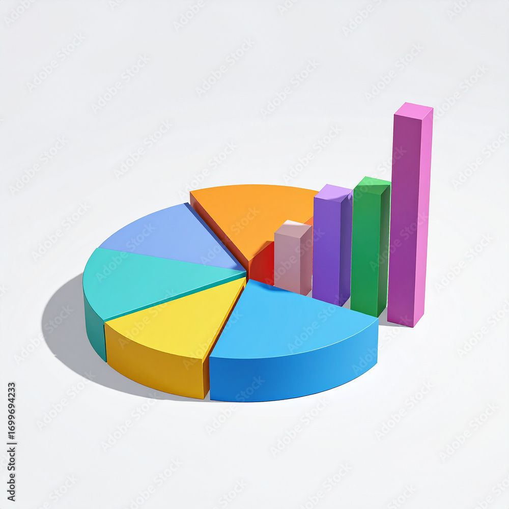 Aufkleber 3d colorful pie chart and bar graph data visualization statistics