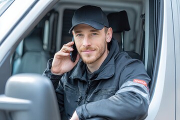 Young White Truck Driver Portrait. Professional in Logistics Industry