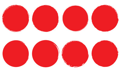 Red grunge circle shapes collection. Japanese and Chinese calligraphy . Set of red grunge textured circle shapes with rough edges, perfect for stamps, labels, icons, or abstract design projects.
