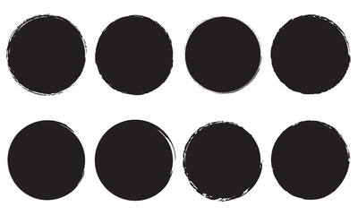Black grunge circle shapes collection. Japanese and Chinese calligraphy . Set of black grunge textured circle shapes with rough edges, perfect for stamps, labels, icons, or abstract design projects.
