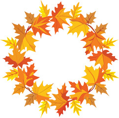 Fototapeta premium Autumn leaf wreath with orange yellow and red leaves