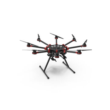 Large professional octocopter drone 3D render PNG