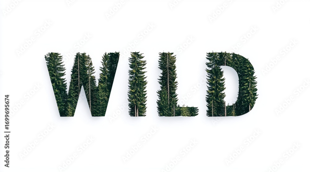 Poster Wild Typography Composition with Forest Elements Inside Letters