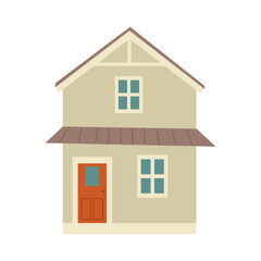 A suburban buildings in flat style. Isolated clip art on white background for vacation, eco living, architecture, rural concepts. Modular home, townhouse, beach house, farmhouse, mansion, hut.