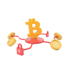 Blockchain security symbols cartoon illustration in a digital environment