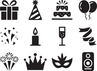 Celebration icons for parties and events, perfect for design projects
