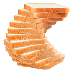 Stack of sliced white bread isolated on white background.