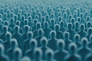 Obraz premium Abstract Representation of Crowd in Soft Blue Tones and Shapes