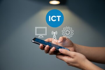 Hands Holding Smartphone with ICT Icons mobile phone