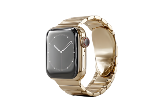 Luxurious gold smartwatch with sleek metal band, showcasing modern technology and elegant style for discerning users.