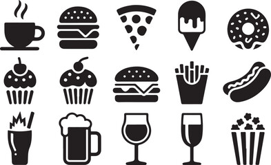 Delicious food and drinks icons for your restaurant or menu design