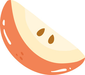 Vibrant slice of apple with smooth, orange exterior and creamy interior, showcasing two small seeds. This illustration captures essence of freshness and health