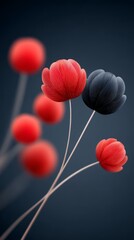 Obraz premium Vibrant red and black floral bouquet, a stunning display of nature's beauty striking.