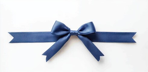Elegant Navy Blue Satin Ribbon Bow on White Background for Decor