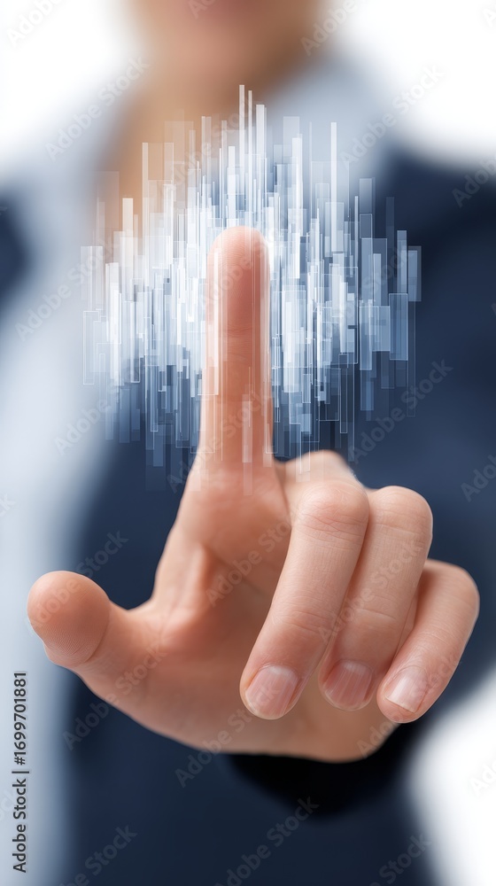 Poster interactive technology, person engaging with a modern touch screen interface user.