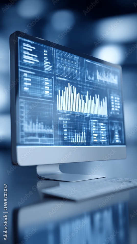 Leinwandbilder comprehensive data visualization, deciphering insights from dynamic bar charts on a modern computer 