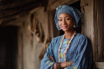 Cultural Portrait of Nigerian Woman Wearing Yoruba, Igbo, or Hausa Attire