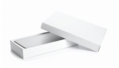 white product box with lid open on white background