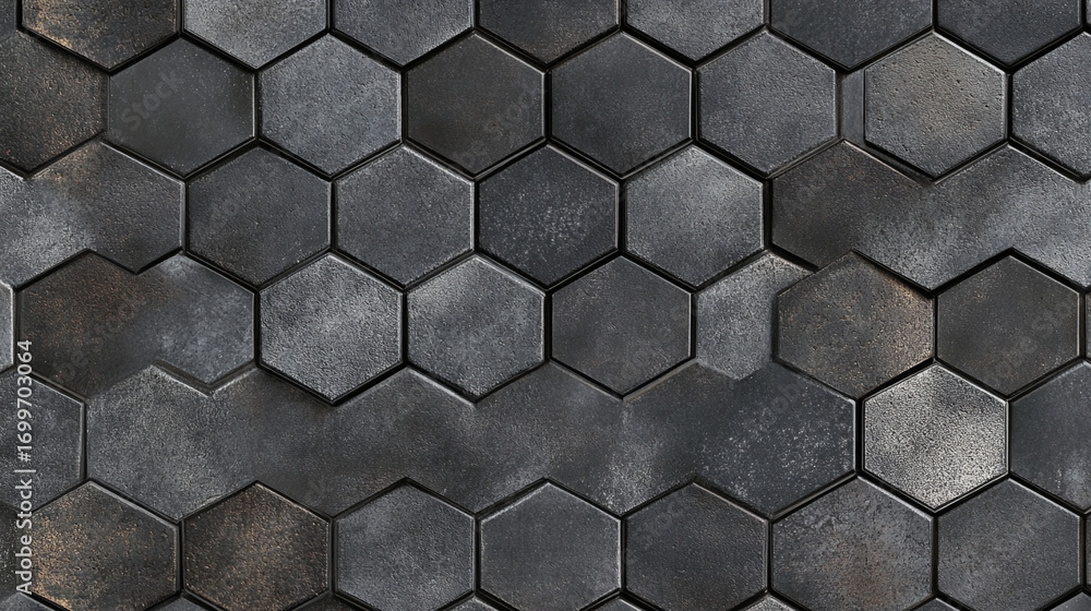 Aufkleber dark gray hexagonal tiles seamless pattern textured background