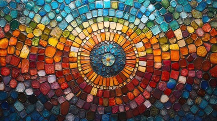 Colorful mosaic artwork with circular pattern.