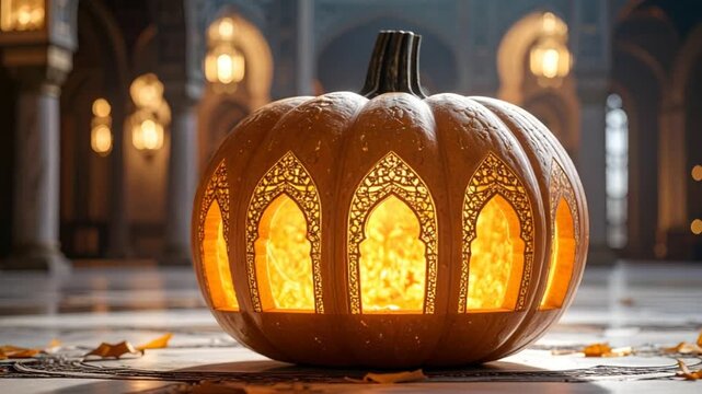 Carved pumpkin holiday decoration