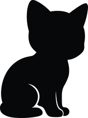 silhouette, kitten sitting, proportionally larger head