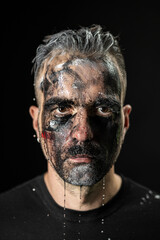 Fototapeta premium Man with Dripping Paint Abstract Artistic Portrait