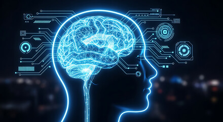 Abstract Futuristic Brain Circuitry AI, Neural Network, Technology Concept