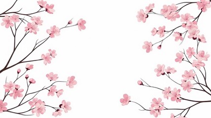Delicate pink cherry blossom branches framing a serene white background, symbolizing spring - Powered by Adobe