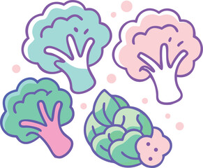 Playful icon style with soft pastel colors of brassicas.