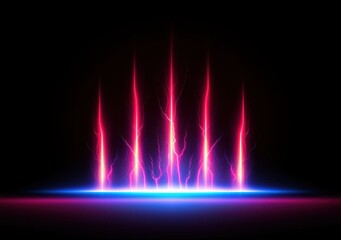 Neon Light Rays Emanating from Ground in Dark Abstract Background