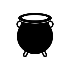 Simple black cauldron pot on transparent background silhouette