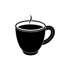 Black coffee steaming cup on transparent background silhouette