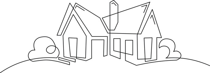 Elegant minimalist line art of a cozy home with garden, perfect for real estate branding or modern design projects, clean and simple, ideal for logos or website elements
