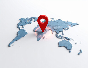 3d Red location marker on blue world map image