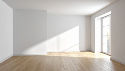 Bright Empty Room with Wooden Floor and Sunlight