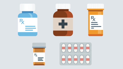 Vector art of collection of prescription bottles and blister pack of pills