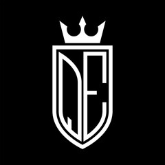 QE Vector logo of initials shield with crown and minimalist, elegant style