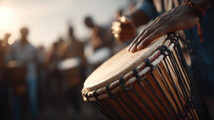 Nigerian Drummer Playing Talking Drum Amid Afrobeat Musicians
