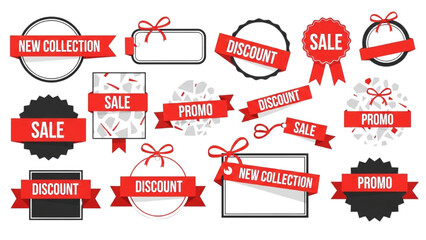 New Collection Badge Set | Red Ribbon Labels and Modern Sale Tags