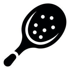 Black and White Pictogram of Tennis or Paddle Racket with Holes and Handle