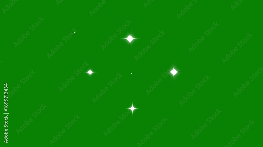 Wall mural sparkling twinkling star or blinking light effect on green screen background, magic flash or glitter