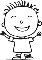 A black and white digital line drawing happy children in various playful poses, wearing casual clothing. The cute and cartoonish style makes it ideal for coloring activities.