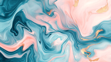 Fototapeta premium Abstract teal pink gold marble swirls art design background