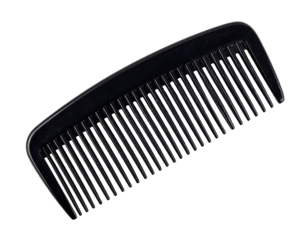 Black comb hair styling grooming accessory beauty tool personal care item on transparent background