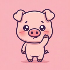 Fototapeta premium Cute Sad Pig Waving Hand Cartoon Vector Illustration.