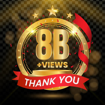 8B Views Logotype with Gold and red Confetti Isolated on Black Background, Vector design for video display celebration.